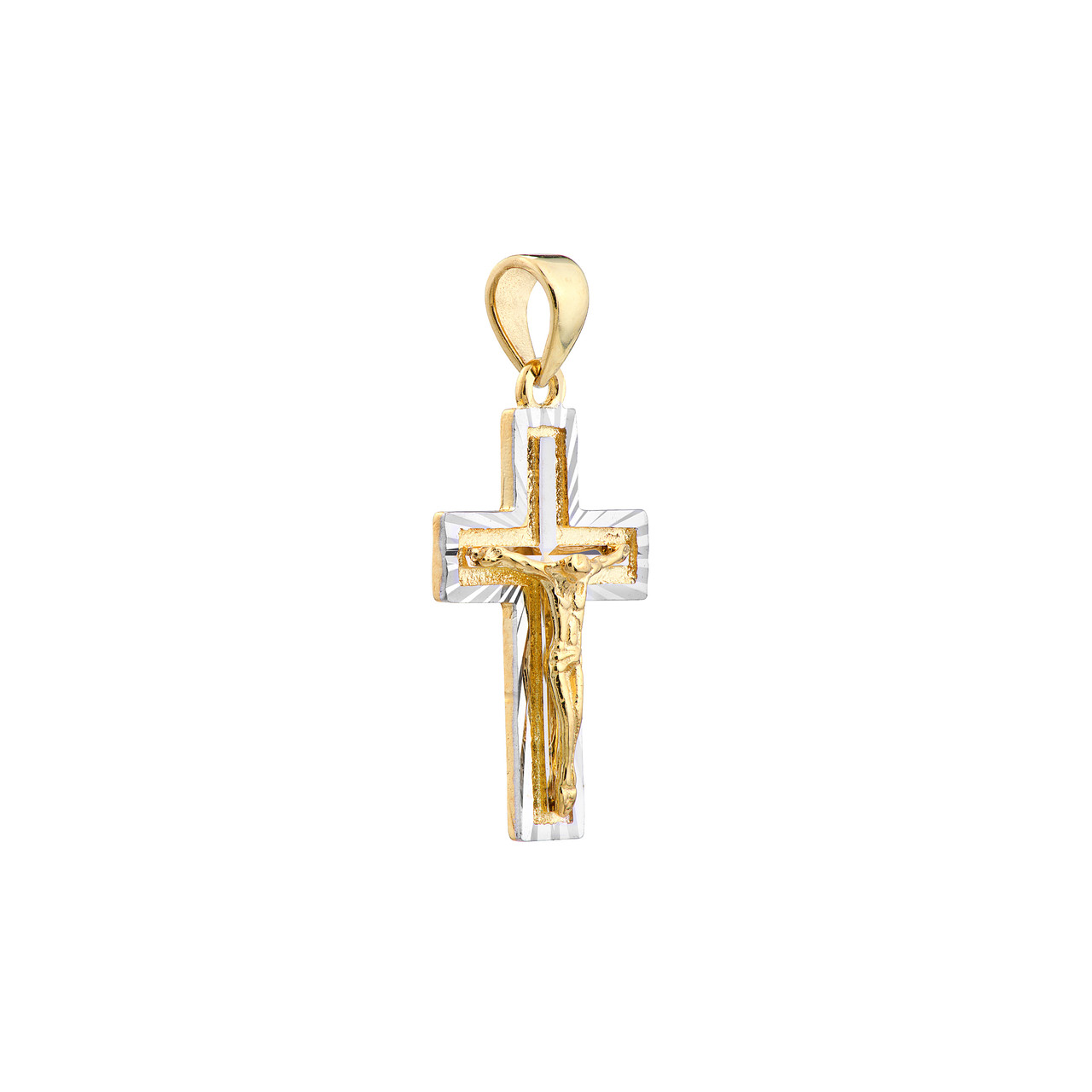 Two-Tone Diamond Cut Crucifix Pendant