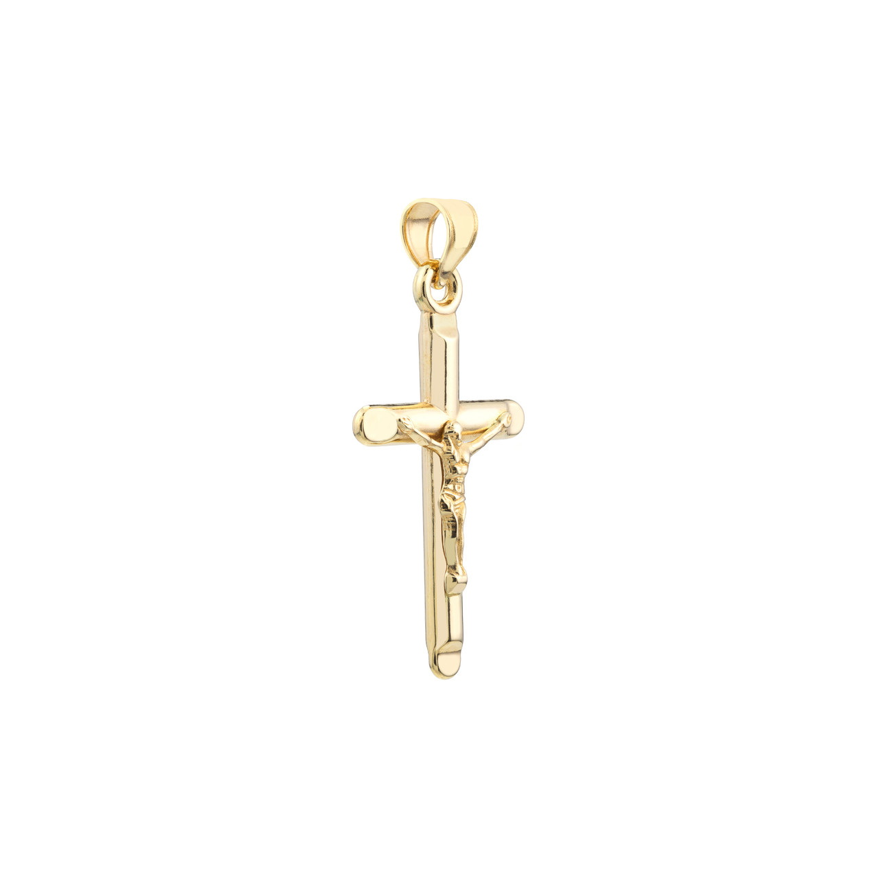 High Polished  3D Crucifix With Crimped Ends