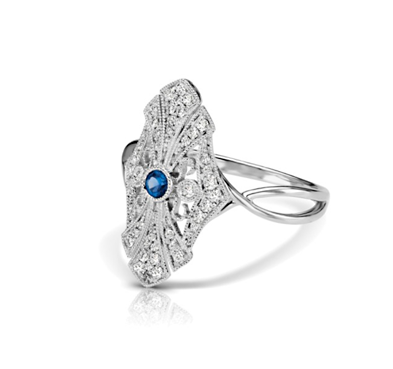 Blue Sapphire Cathedral Vintage Inspired Ring