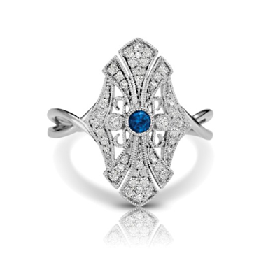 Blue Sapphire Cathedral Vintage Inspired Ring
